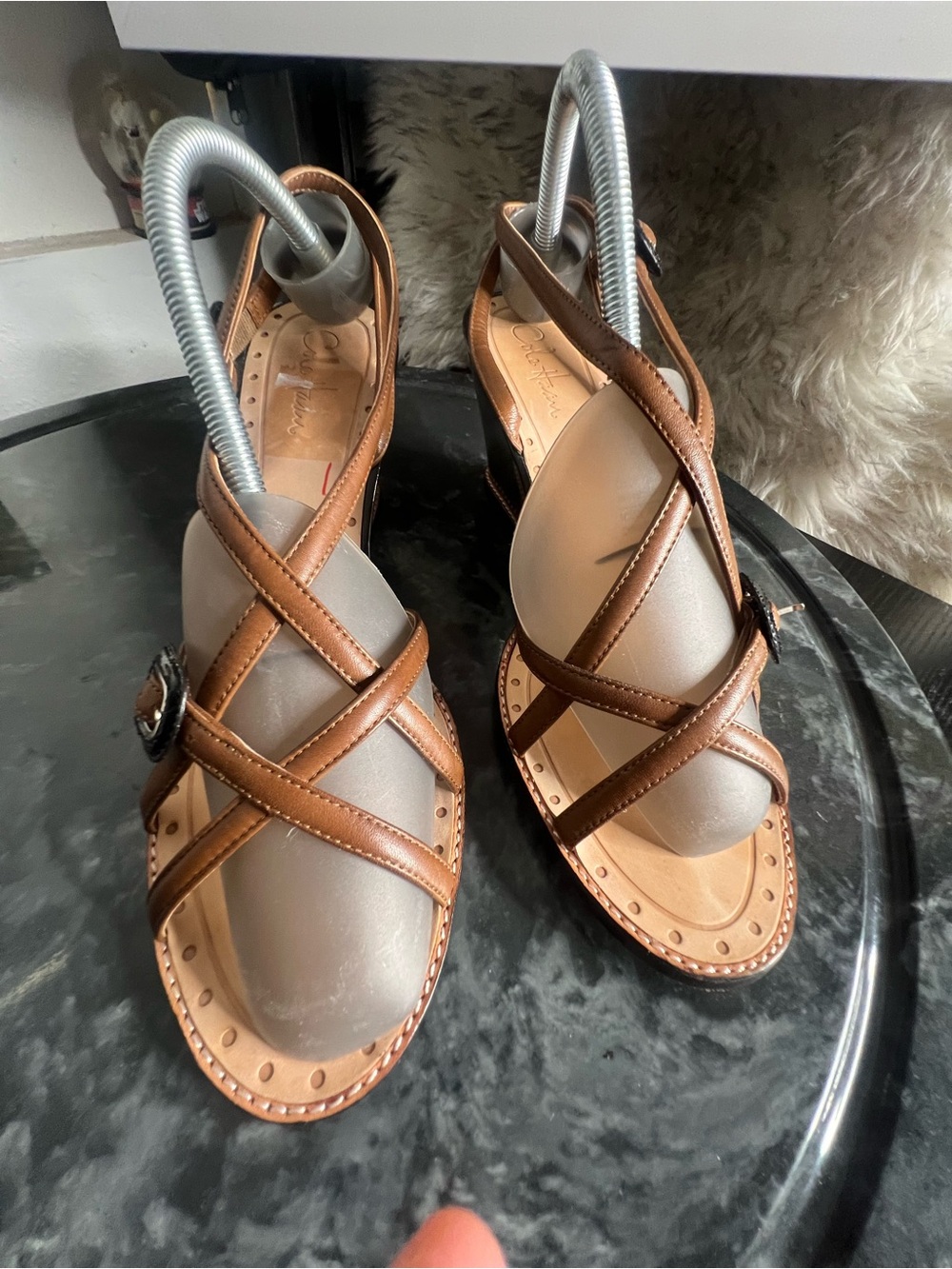 Cole Haan Capri High Wedge Heel Sandal Strap Slingback women Brown - Picture 2 of 10